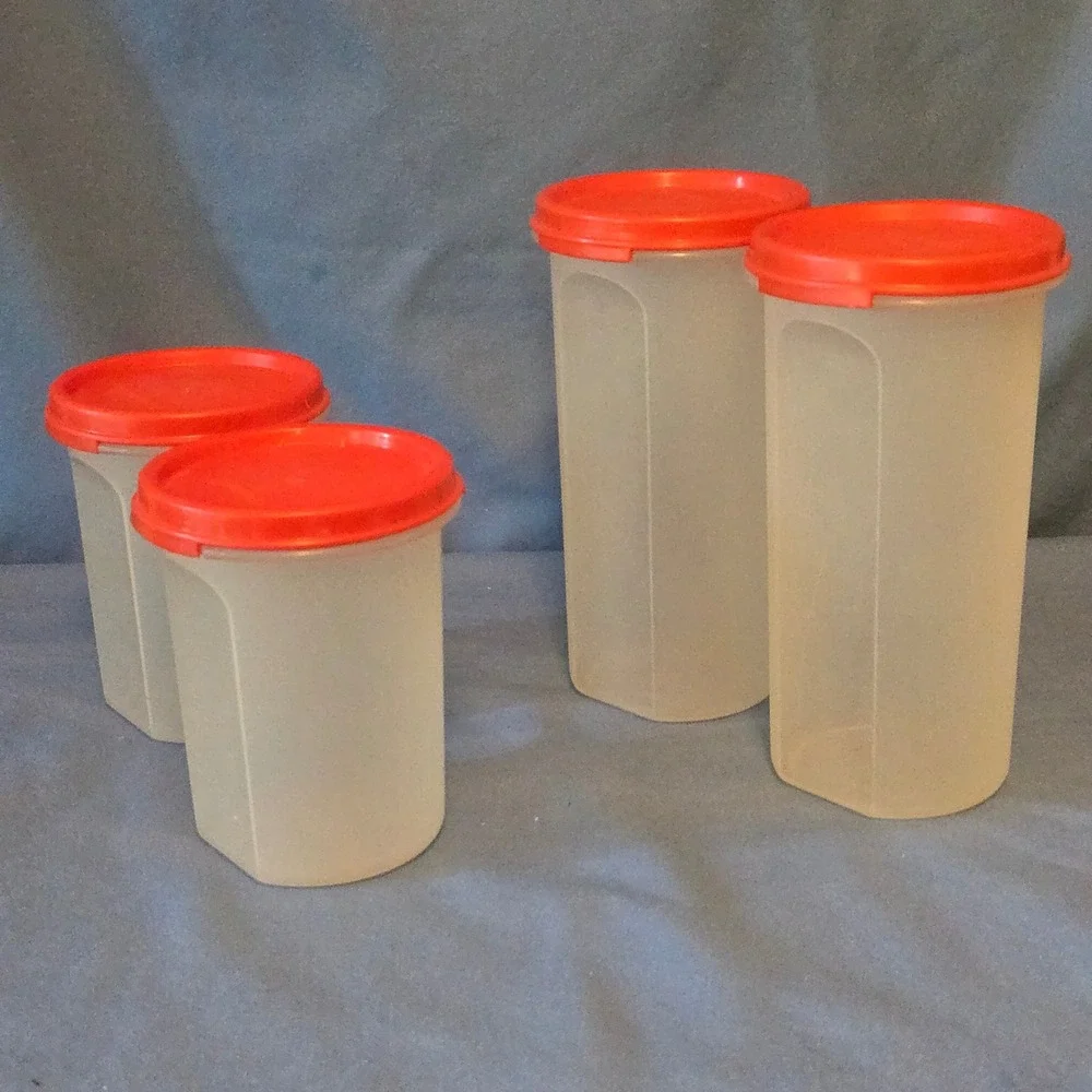 Tupperware Modular Mates Oval Set/4 Red Lids 15oz 22oz Pantry Storage 1606 1641